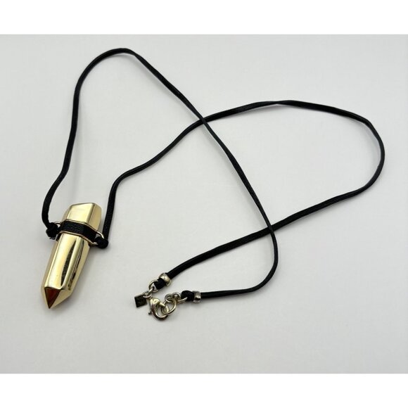Geometric Gold Tone Pendant Necklace with Black Cord Bold Banana Republic - Picture 6 of 7